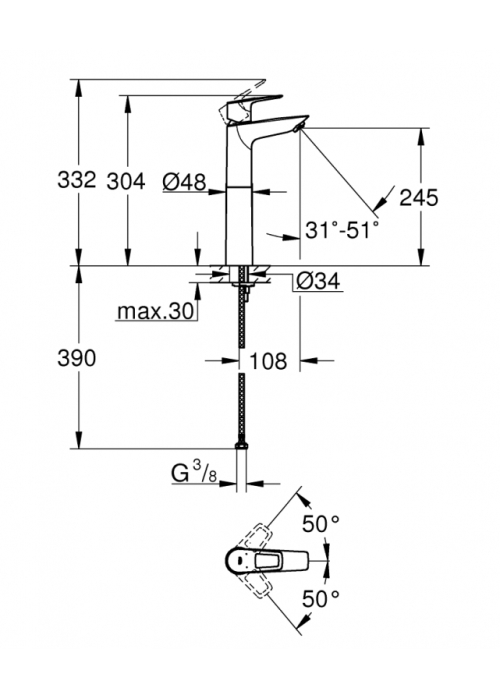 Змішувач одноважільний для раковини Grohe BauLoop New XL-Size (23764001)