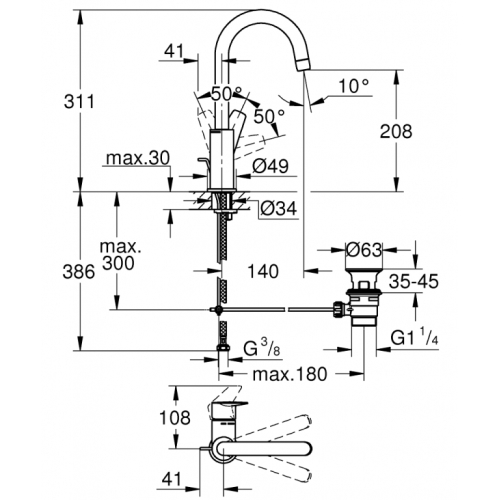 Змішувач для умивальника Grohe BauEdge New L-size, хром (23760001)