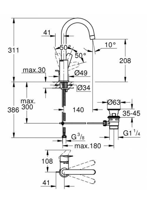 Змішувач для умивальника Grohe BauEdge New L-size, хром (23760001)