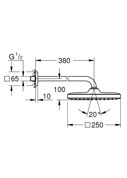 Верхній душ із душовим кронштейном Grohe Tempesta 250 Cube 26687000