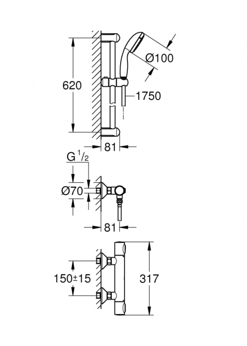 Термостат для душа с душевым гарнитуром Grohe Precision Flow 34841000