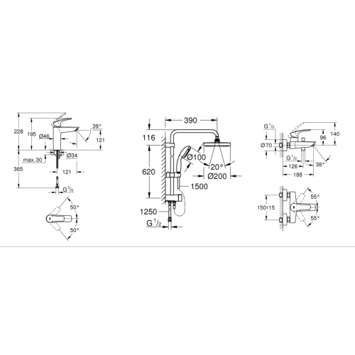 Комплект змішувачів для ванни Grohe Eurosmart New UA123389M0