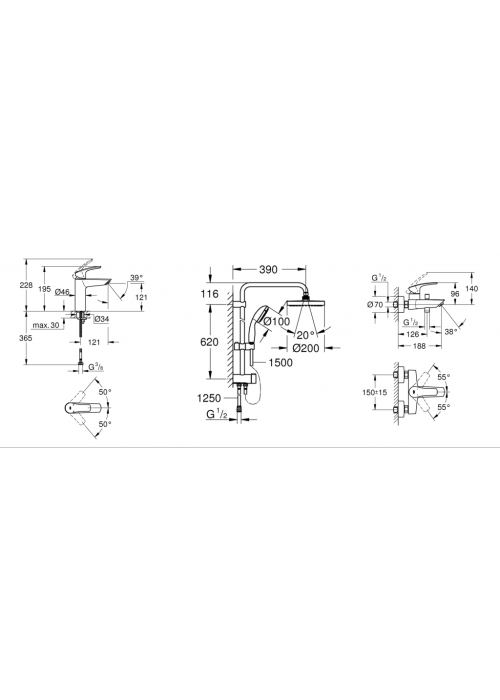 Комплект змішувачів для ванни Grohe Eurosmart New UA123389M0