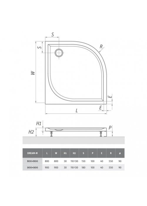 Душовий піддон Roth SPRCH. VANIČKA DREAM-M 900x900x30, R550, 8000150