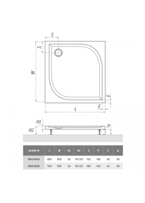 Душевой поддон Roth ALOHA-M čtverec sprch.van. 800x800x30, 8000155