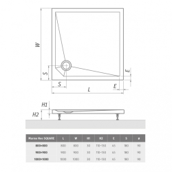 Душовий піддон Roth Marmo Neo Square 800x800 White, MAN SQ 080080 2E