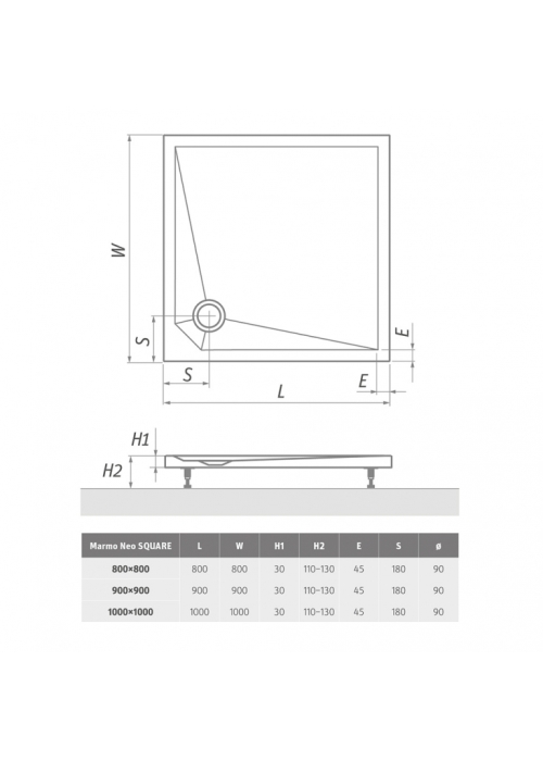 Душевой поддон Roth Marmo Neo Square 800x800 White, MAN SQ 080080 2E