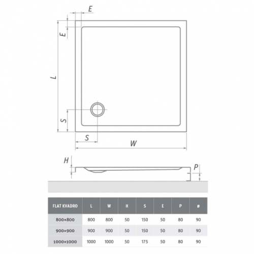 Душовий піддон Roth SPRCH. VANIČKA FLAT KVADRO 800×800, 8000118