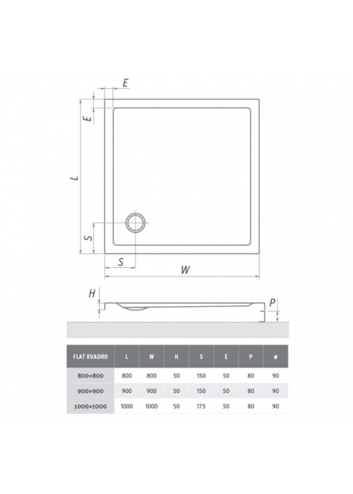 Душовий піддон Roth SPRCH. VANIČKA FLAT KVADRO 800×800, 8000118