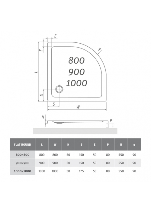 Душовий піддон Roth SPRCH. VANIČKA FLAT ROUND 800×800, 8000115