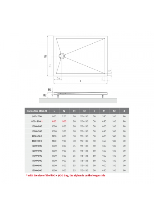 Душовий піддон Roth Marmo Neo Square 800x900 White, MAN SQ 080090 2E