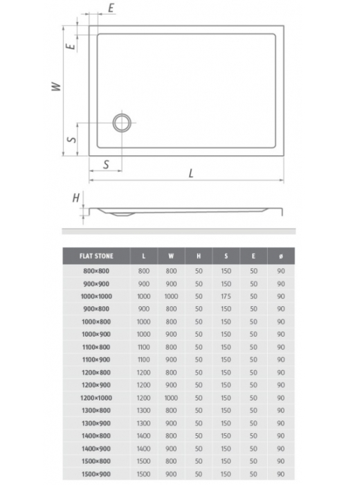 Душовий піддон Roth SPRCH. VANIČKA FLAT STONE 800×900 White, 8000317