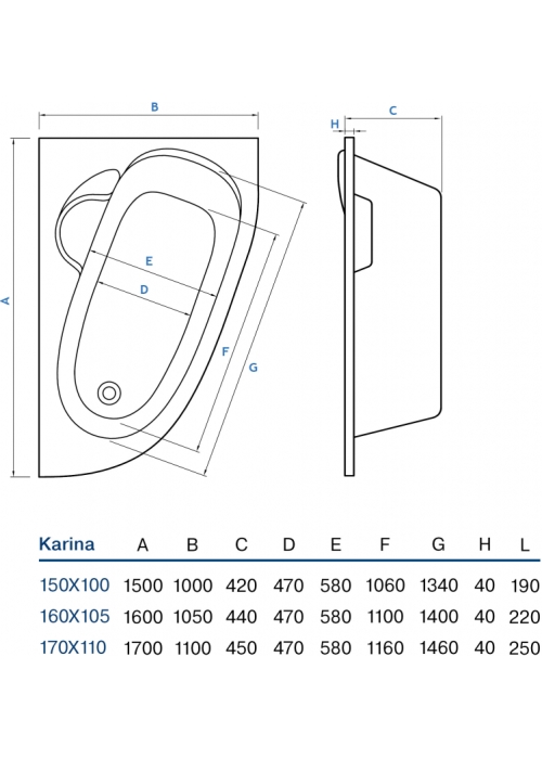 Ванна Koller Pool Karina 160х105 R, права