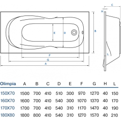 Ванна акриловая прямоугольная Koller Pool Olimpia 150x70 + сифон + ножки (OLIMPIA150X70+WBW0001+B70CМMA-57)