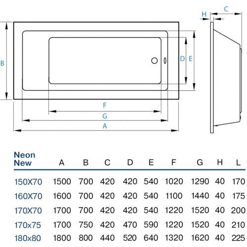 Ванна акрилова Koller Pool NEON NEW 180x80 без ніжок (KP)