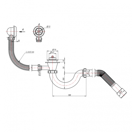 Сифон для ванни Lidz (WHI) 60 03 V001 00 прямоточний (вихід 50 мм) LIDZWHI6003V00099