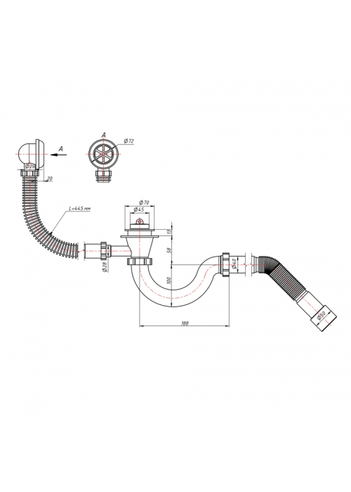 Сифон для ванны Lidz (WHI) 60 03 V001 00 прямоточный (выход 50 мм) LW02