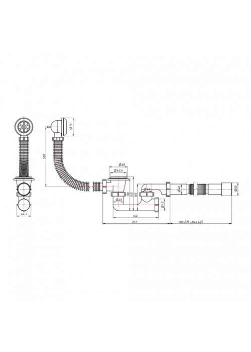 Сифон для ванны Lidz (WHI) 60 03 V002 02 с ревизией (выход 50 мм) LW04