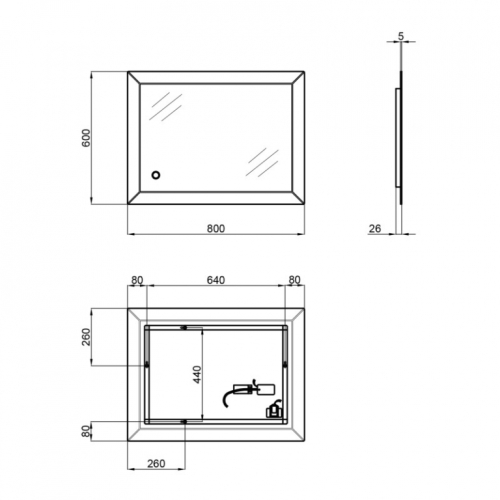 Дзеркало Qtap Aries 60x80 з LED-підсвічуванням, Reverse QT037816016080W