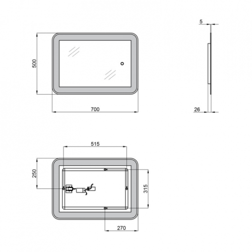 Дзеркало Qtap Swan 50x70 з LED-підсвічуванням, Reverse QT167814145070W