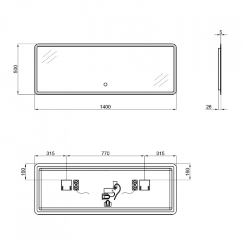 Дзеркало Qtap Tern 140x50 з LED-підсвічуванням, Bluetooth QT1778142750140WB