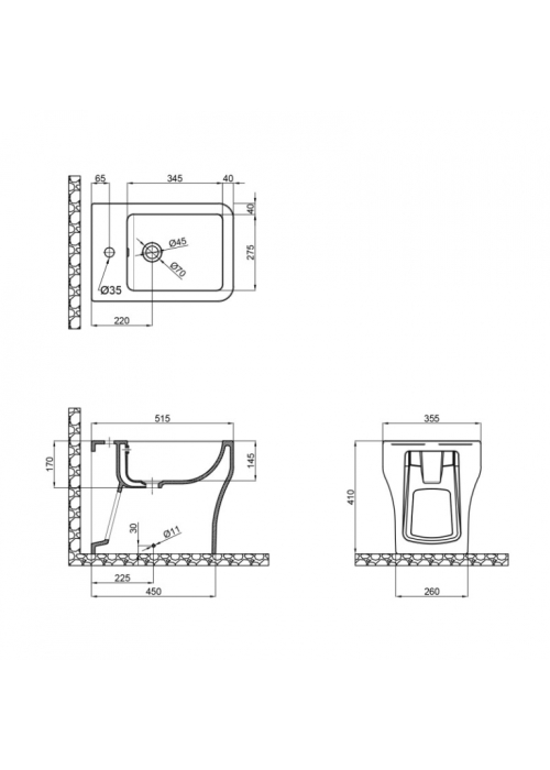 Биде напольное Qtap Cardinal 52х36х40.5 White QT0444B660BW