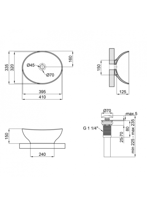 Раковина Qtap Dove 41x33, 5x14, 5 Matt black QT063078MBMB