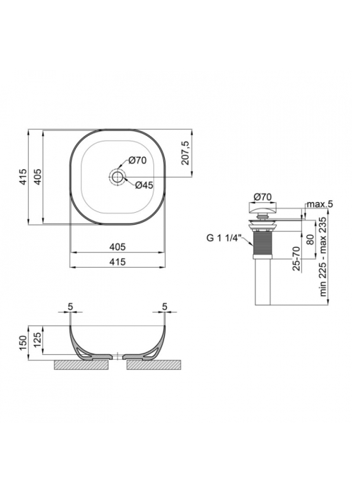 Раковина Qtap Kolibri 41x41x15 Matt black з донним клапаном QT10112144MBMB