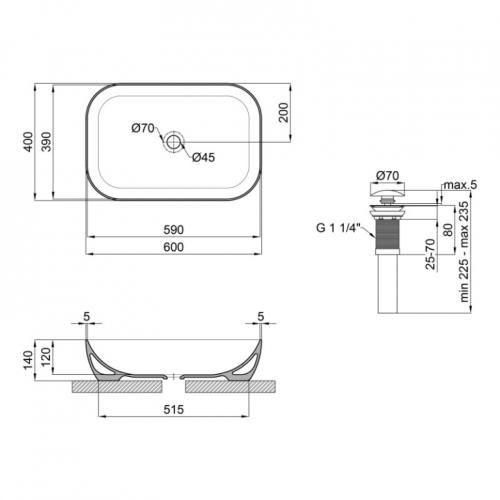 Раковина Qtap Robin 61x40x14,5 Matt black QT132143PMBMB