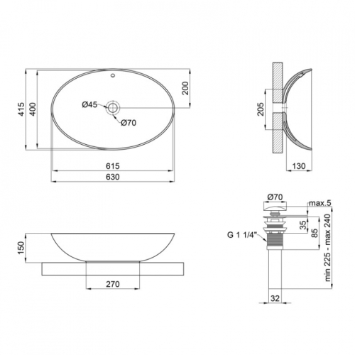 Раковина-чаша Qtap Dove 62,5x41,5x15 White з донним клапаном QT06113077W