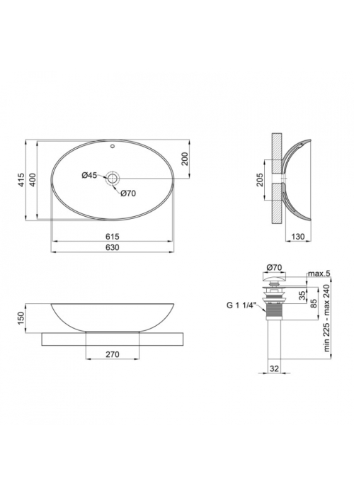 Раковина-чаша Qtap Dove 62,5x41,5x15 White з донним клапаном QT06113077W