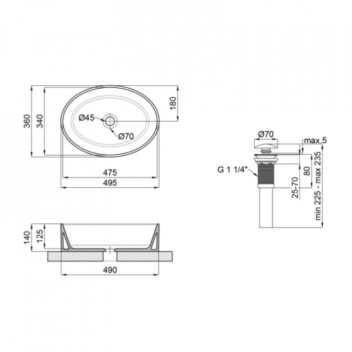 Раковина-чаша Qtap Kolibri 50x36x14 White з донним клапаном QT10113054W