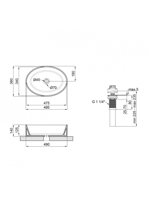 Раковина-чаша Qtap Kolibri 50x36x14 White с донным клапаном QT10113054W