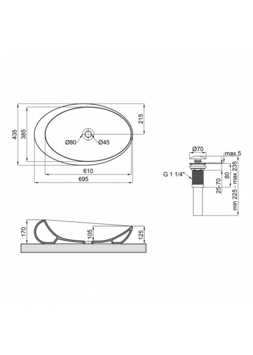 Раковина-чаша Qtap Leo 69x43,5x18 White с донным клапаном QT11111094W