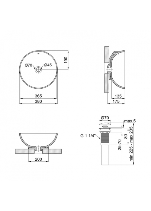 Раковина-чаша Qtap Robin 38,3x38,3x17,5 White с донным клапаном QT1311L408W