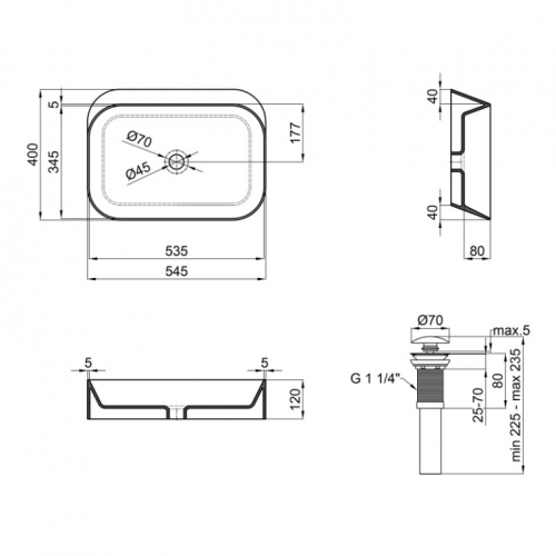 Раковина-чаша Qtap Scorpio 55x39x12 Matt black з донним клапаном QT14112243MB