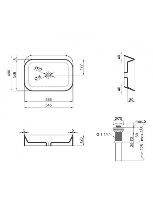 Раковина-чаша Qtap Scorpio 55x39x12 Matt black з донним клапаном QT14112243MB