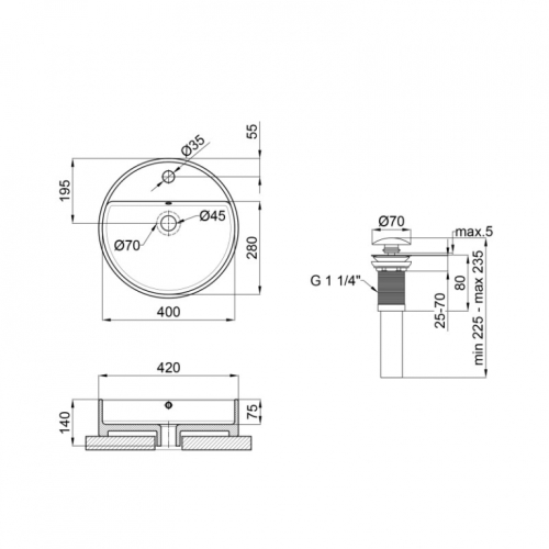 Раковина-чаша Qtap Swan 42x42x14,5 White з донним клапаном QT1611A051TW