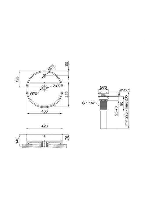 Раковина-чаша Qtap Swan 42x42x14,5 White з донним клапаном QT1611A051TW