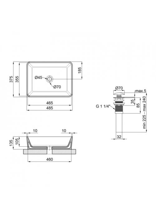 Раковина-чаша Qtap Tern 47,5x37x14 Matt black з донним клапаном QT172074MBMB