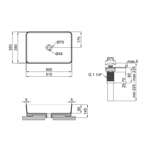 Раковина-чаша Qtap Tern 50x35x14, 5 Matt black з донним клапаном QT1711A055MB