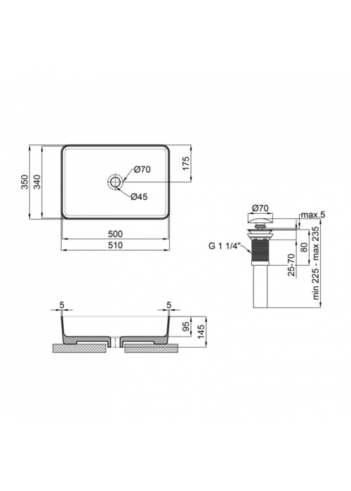 Раковина-чаша Qtap Tern 50x35x14, 5 Matt black з донним клапаном QT1711A055MB