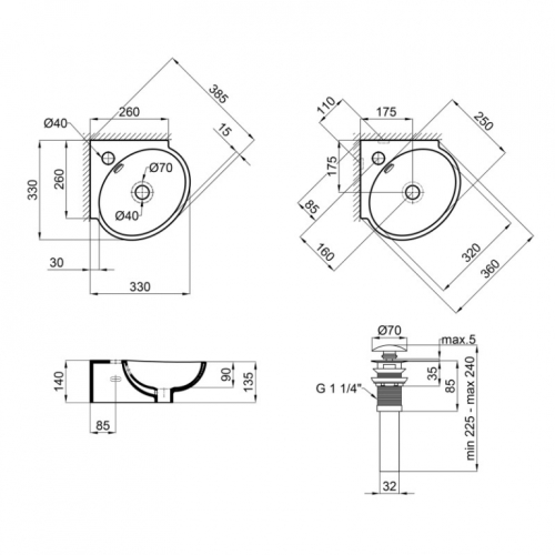 Раковина Qtap Leo 39x36,5x13 White з донним клапаном QT11115010W