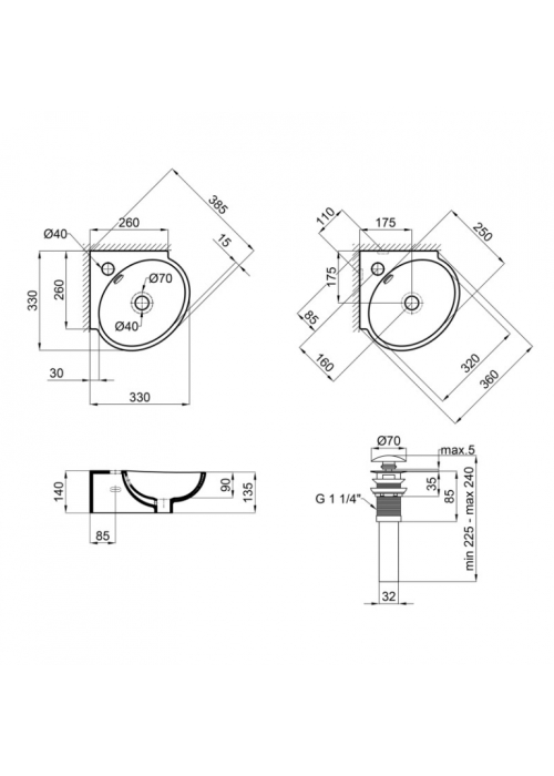 Раковина Qtap Leo 39x36,5x13 White с донным клапаном QT11115010W