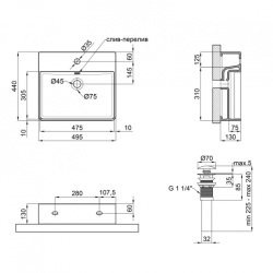 Раковина Qtap Nando LT 50x42x12 Matt black з донним клапаном QT12112173SMBMB