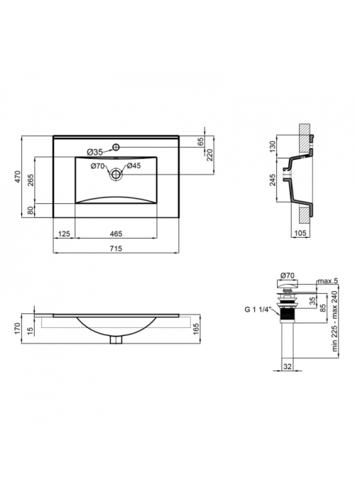 Раковина Qtap Albatross New 71x46,5x18 White с донным клапаном QT0111750670W