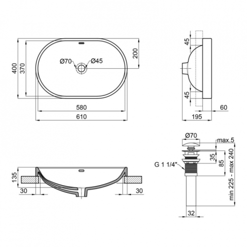 Раковина Qtap Leo 59x40x17 White з донним клапаном QT11114028W