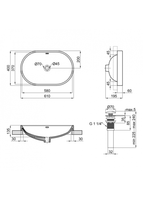 Раковина Qtap Leo 59x40x17 White з донним клапаном QT11114028W