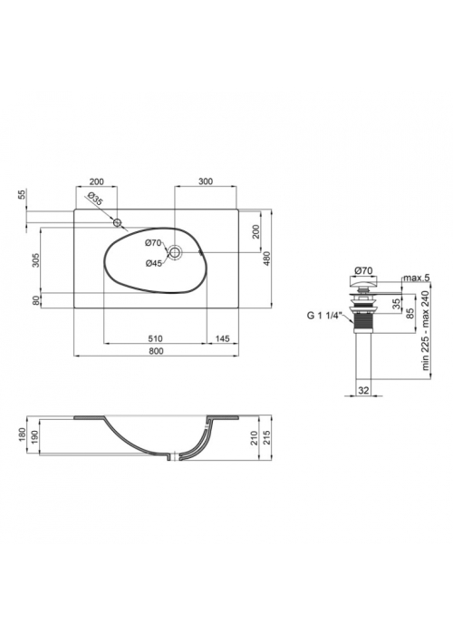 Раковина Qtap Virgo 80x48x16,7 White с донным клапаном QT1811FL8128BLW