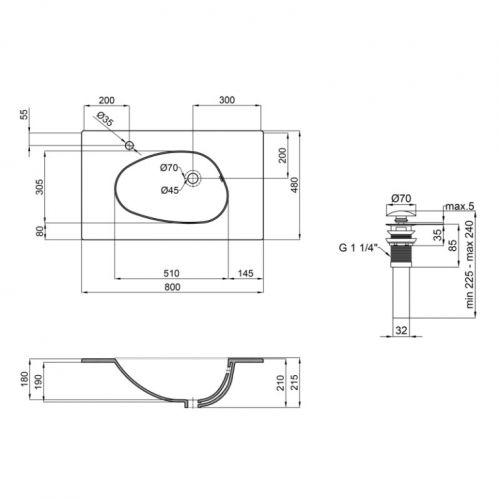 Раковина Qtap Virgo 80x48x16,7 White з донним клапаном QT1811FL8128BRW